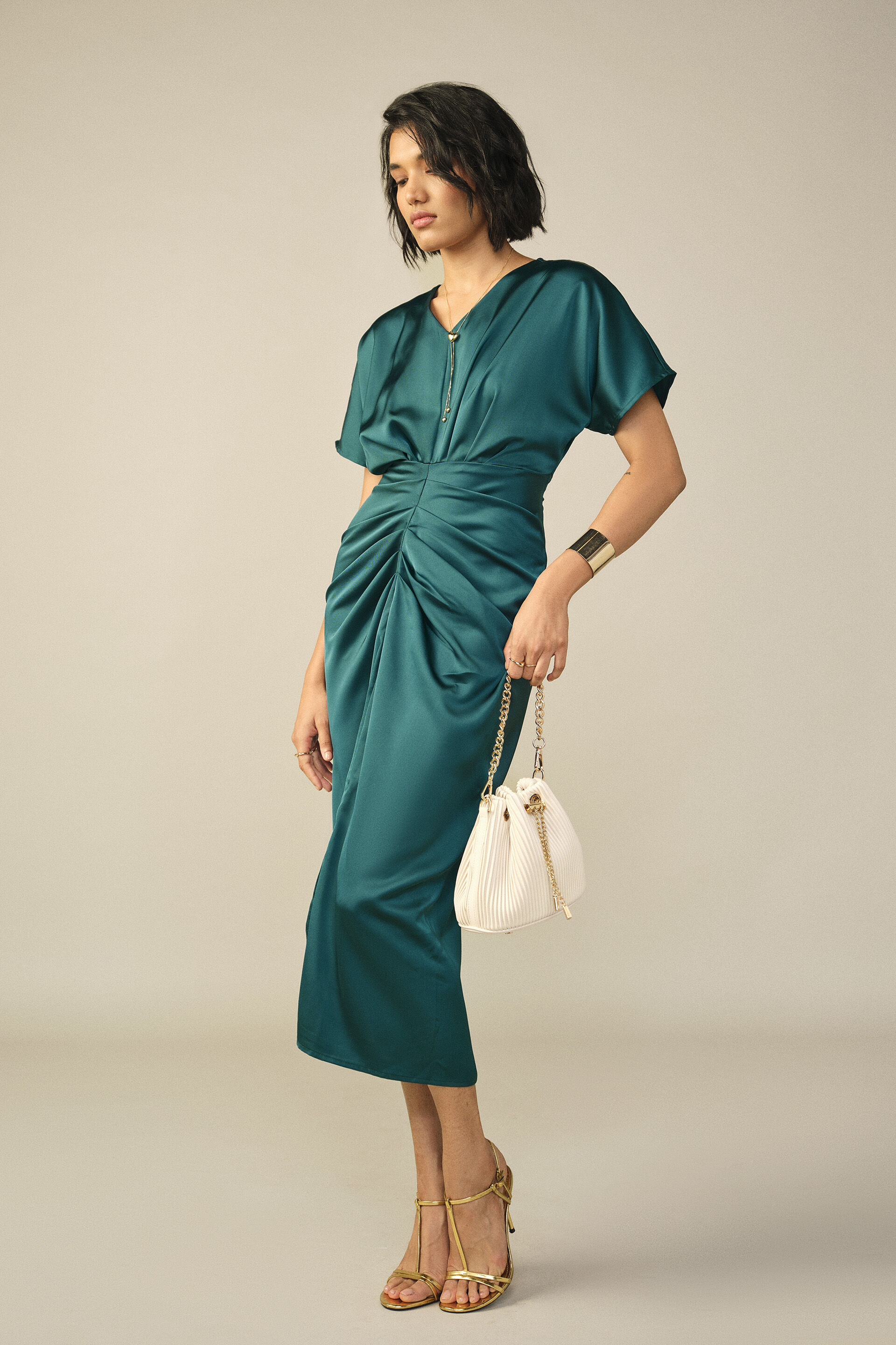 Draped Dress in Teal, Teal, image 3
